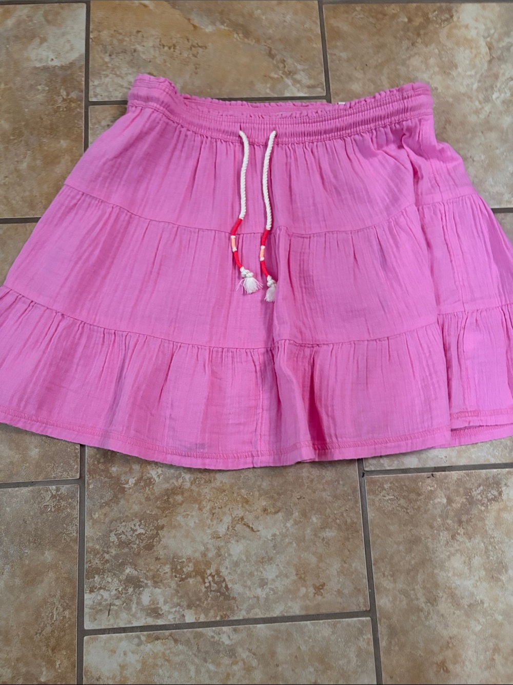 SO Bright Pink Tiered Cotton Skirt with Drawstring